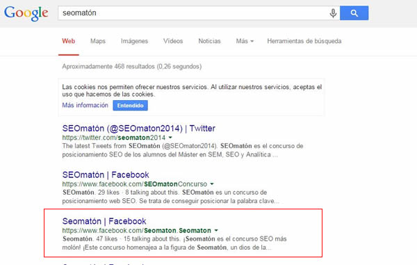 Posición en Google actual de mi Seomatón